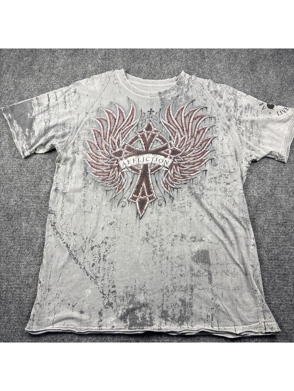Affliction Men's Grey and Multi Tshirt